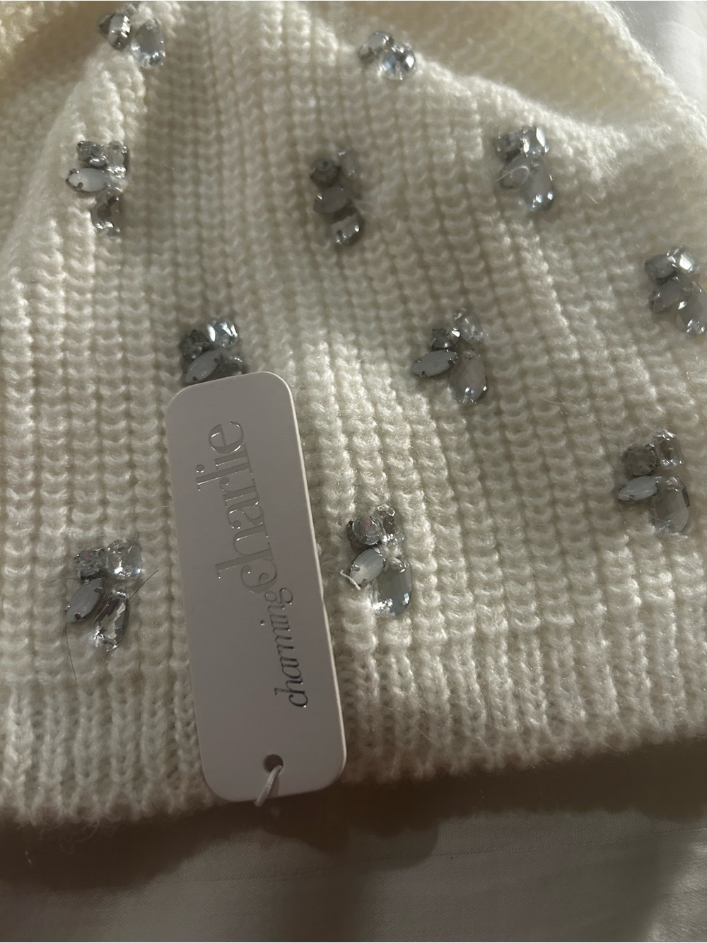 Charming Charlie Cream Knit Embellished Beanie - Picture 2 of 7